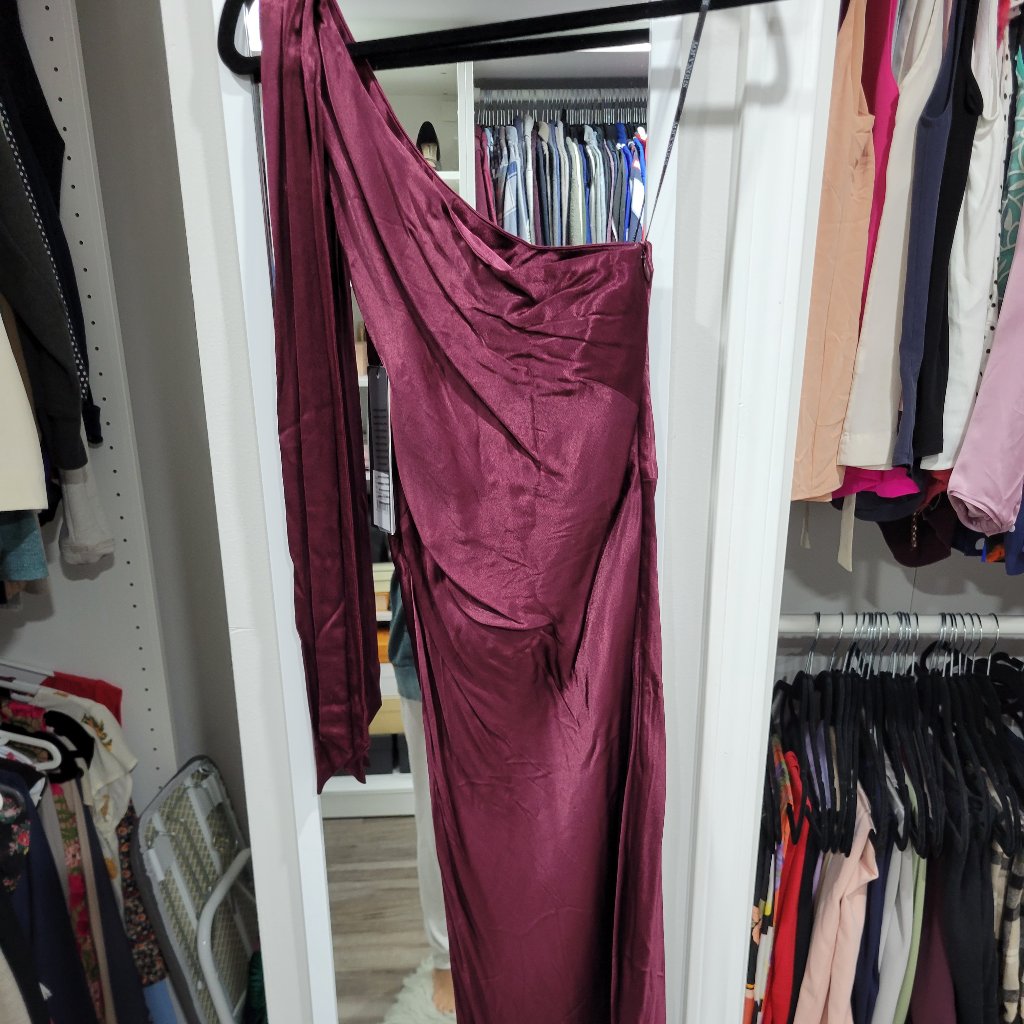 Shona Joy Burgundy One Shoulder Slip Dress